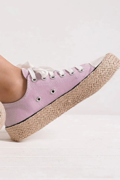 Lilac Beast Fashion lace-up woven espadrille sole sneakers by Trendsi, showing stylish casual footwear with woven detailing.