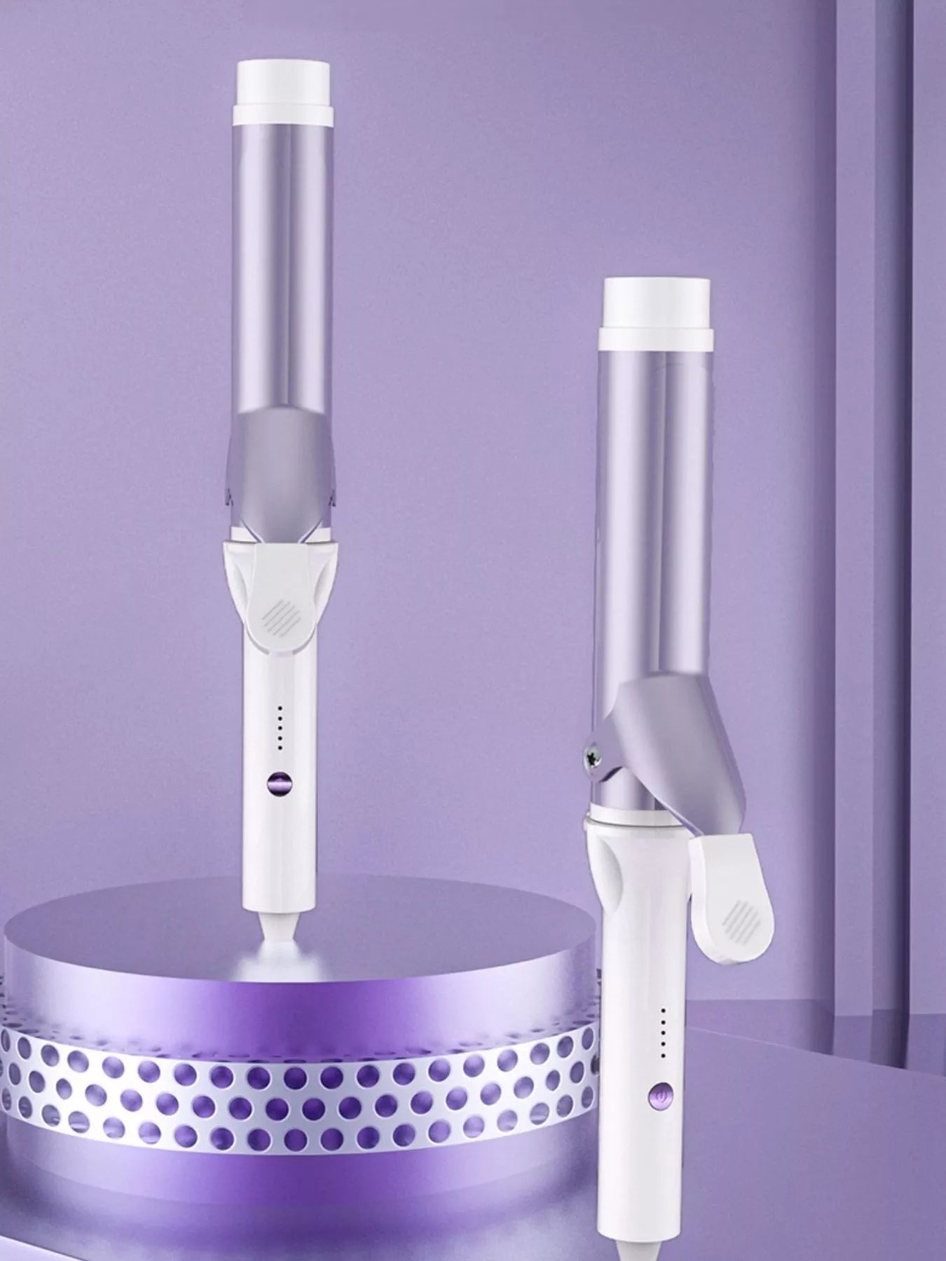 Lilac adjustable temperature curling iron by Trendsi with European plug, showcasing its ergonomic handle and ceramic barrel for styling.