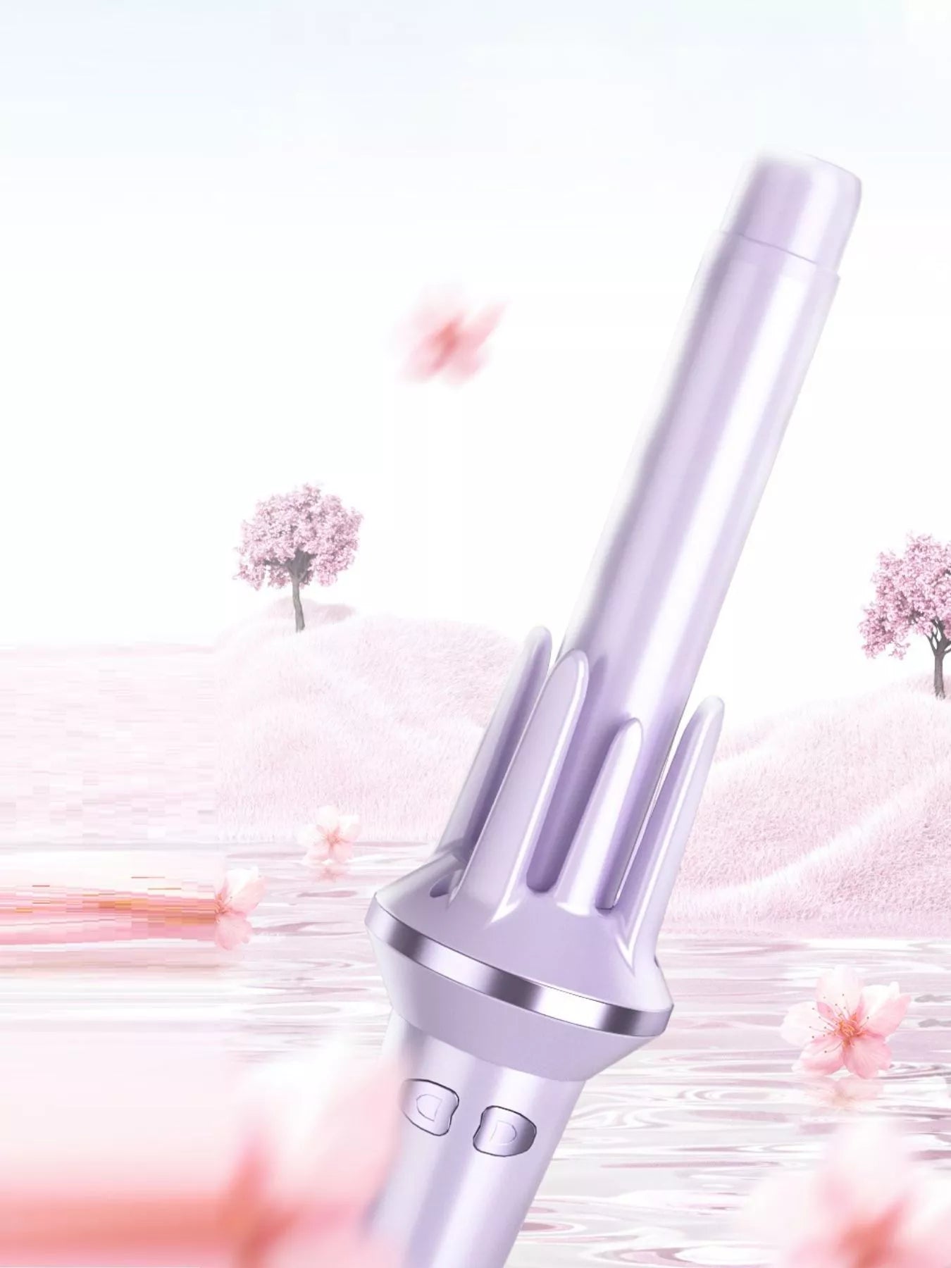 Lilac adjustable temperature rotating curling iron by Trendsi with European plug, featuring a sleek design for versatile styling.