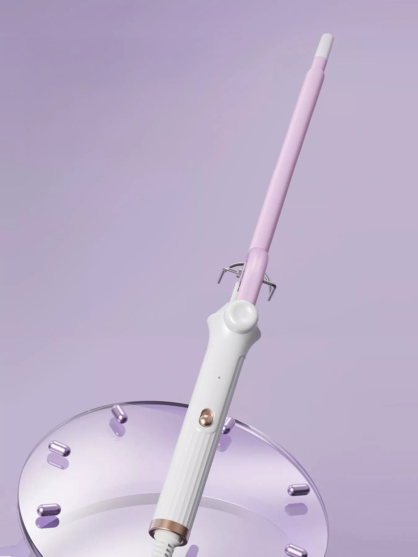 Trendsi fast heating ceramic hair curling iron with lilac finish and European plug for creating smooth, bouncy curls.