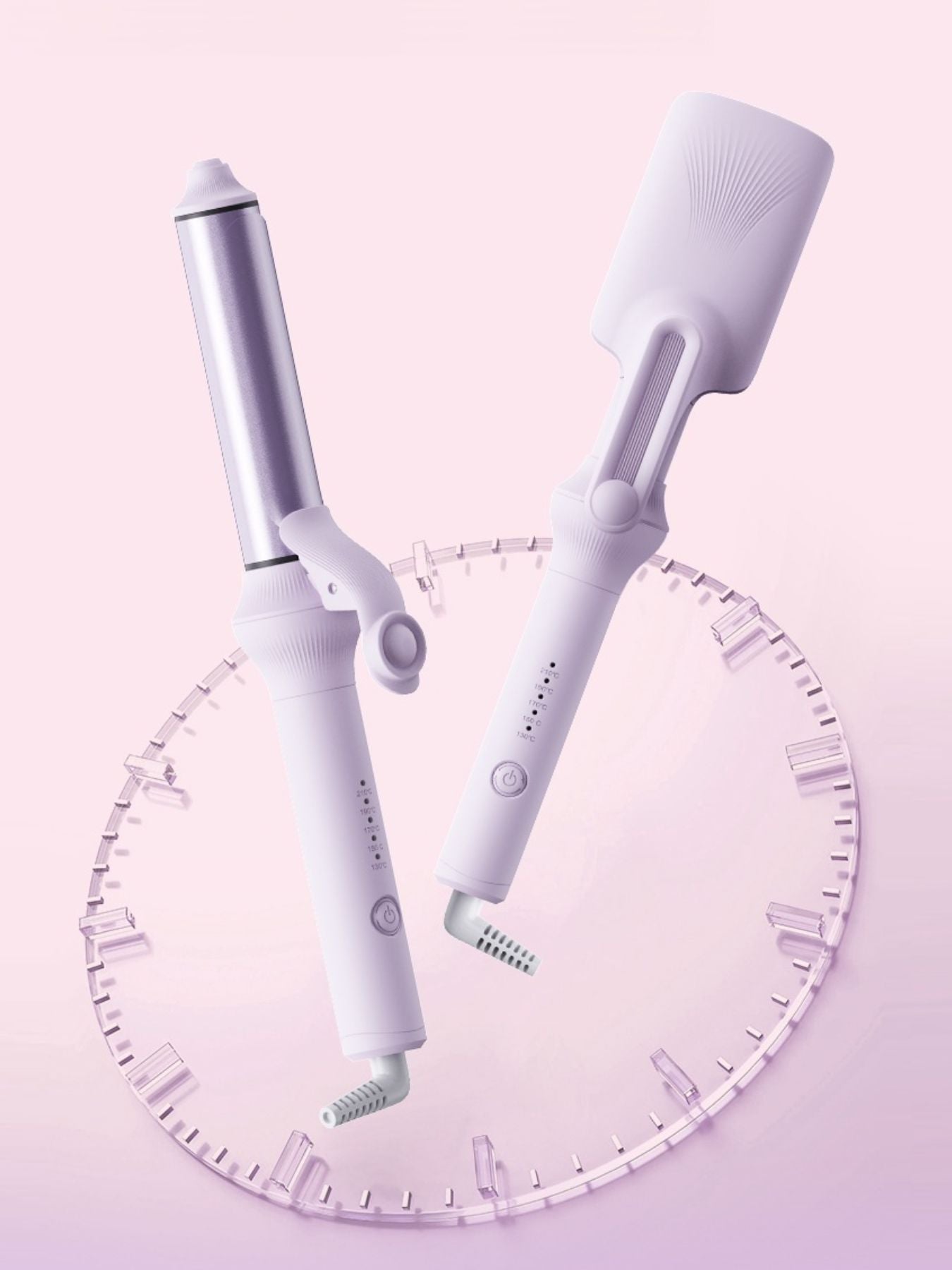 Lilac fast heating curling iron from Trendsi with European plug, showcasing its sleek design and adjustable temperature control.
