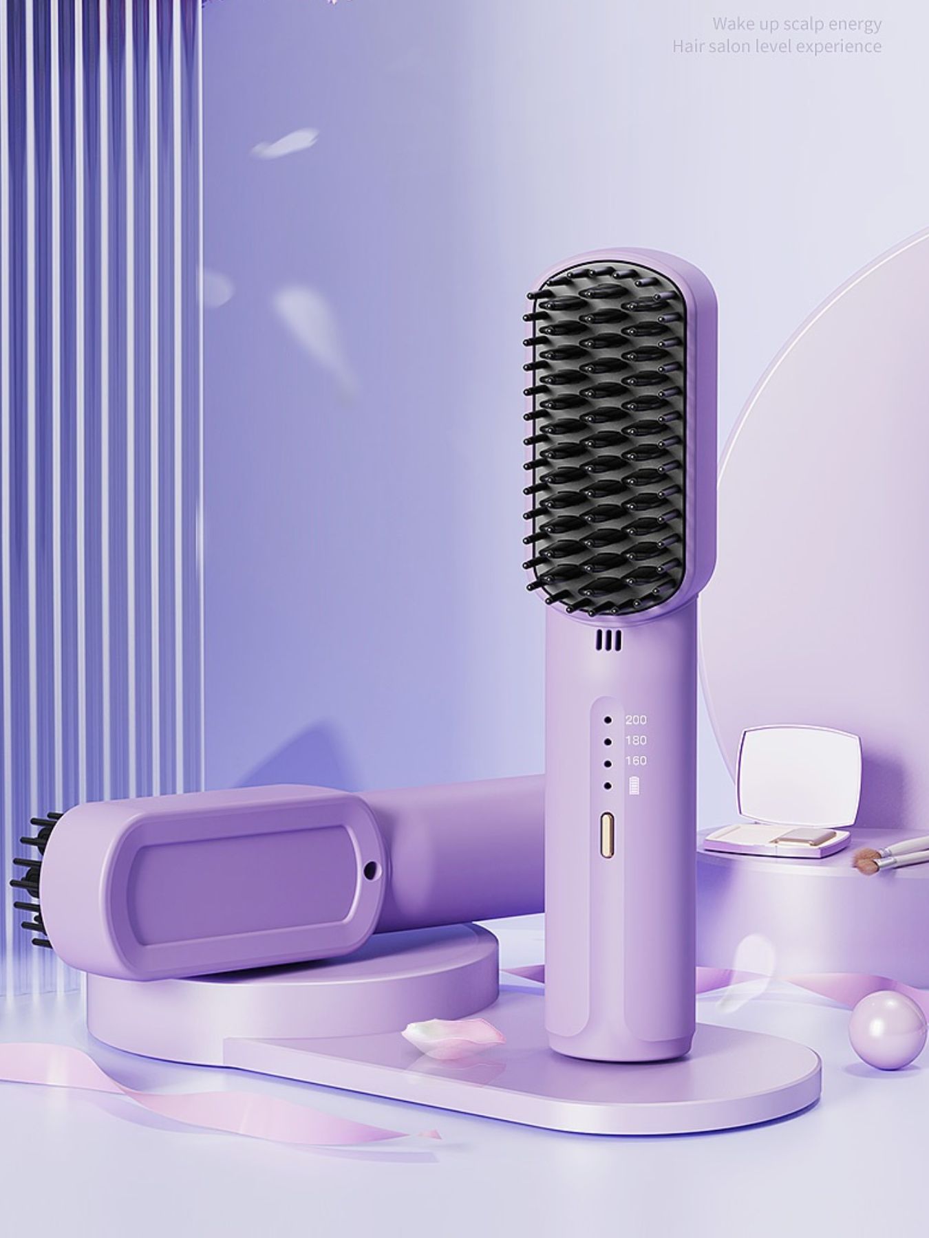 Lilac Trendsi fast heating straightening comb for quick, easy hair styling with sleek design and ergonomic handle.
