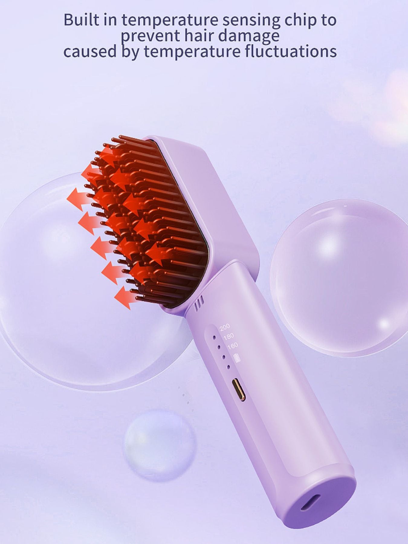 Lilac fast heating straightening comb by Trendsi, showcasing sleek design and heating elements for easy hair styling.