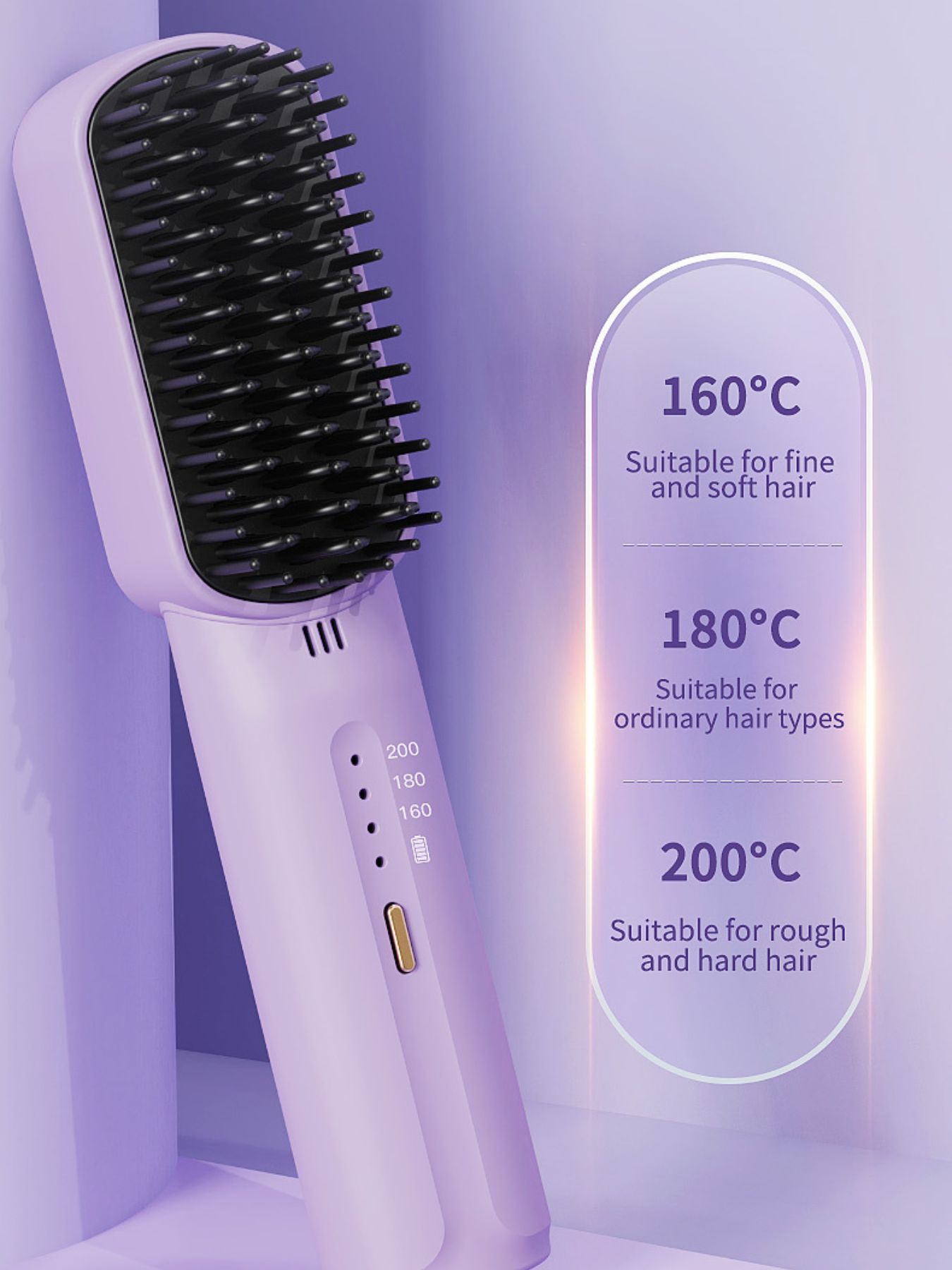 Trendsi lilac fast heating straightening comb with wide teeth for smooth, sleek hair styling.