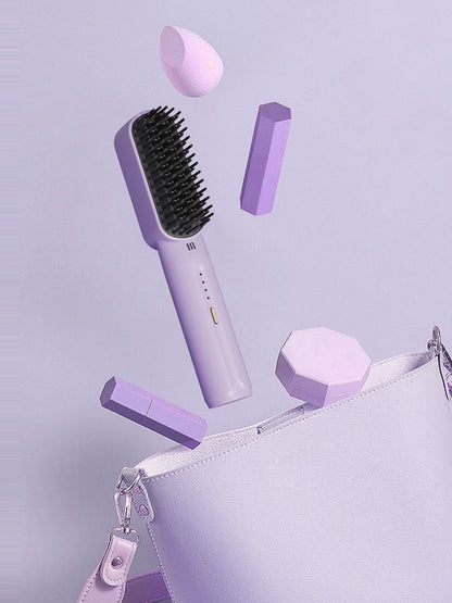 Lilac portable heated straightening comb by Trendsi, compact and ready to style hair on the go.
