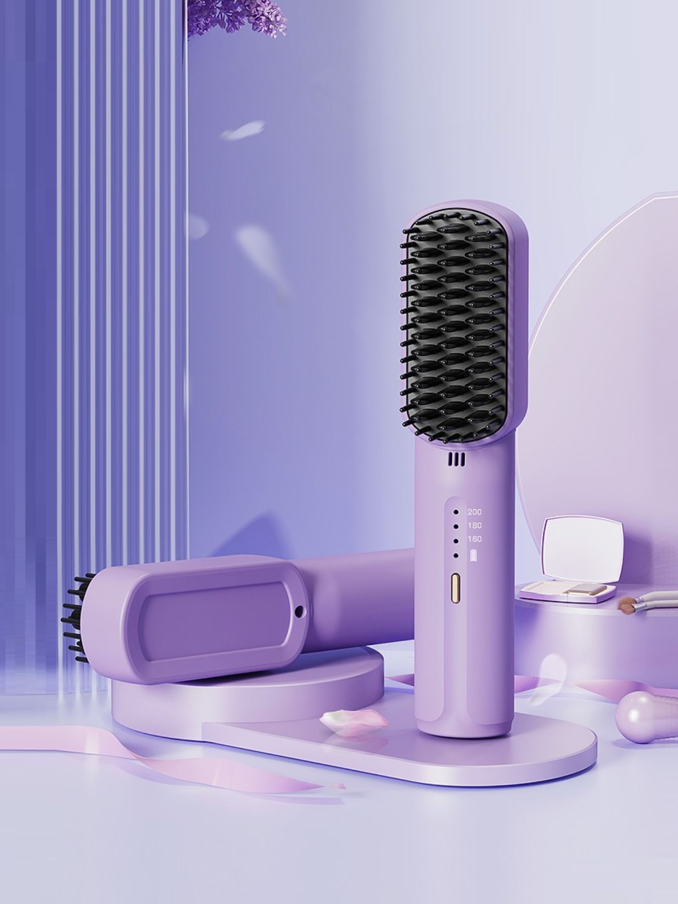 Lilac portable heated straightening comb by Trendsi, compact design with adjustable heat for easy styling.