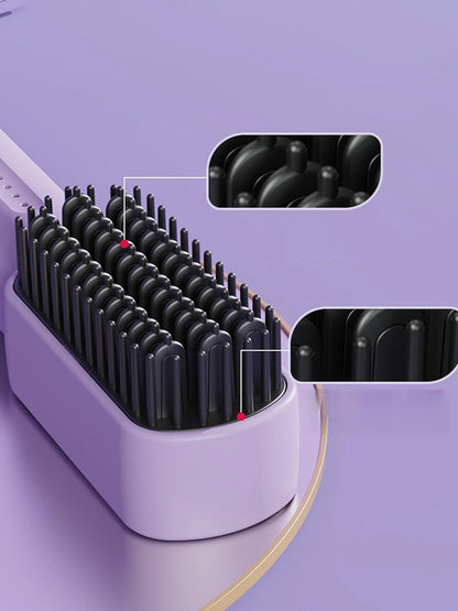 Lilac portable heated straightening comb by Trendsi, compact hair styling tool with wide teeth for smooth, straight hair.
