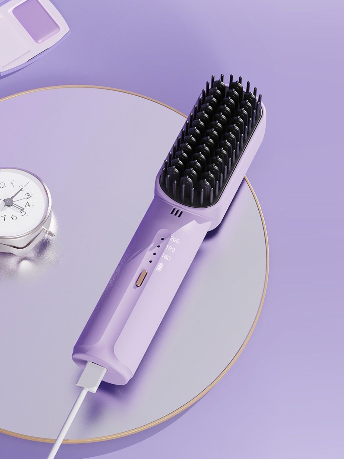 Lilac portable heated straightening comb by Trendsi, compact hair styling tool with ceramic plates, ideal for quick touch-ups.