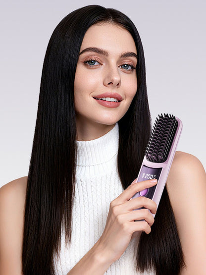 Lilac Trendsi fast heating anti-scald straightening comb with ergonomic handle, designed for safe and efficient hair styling.