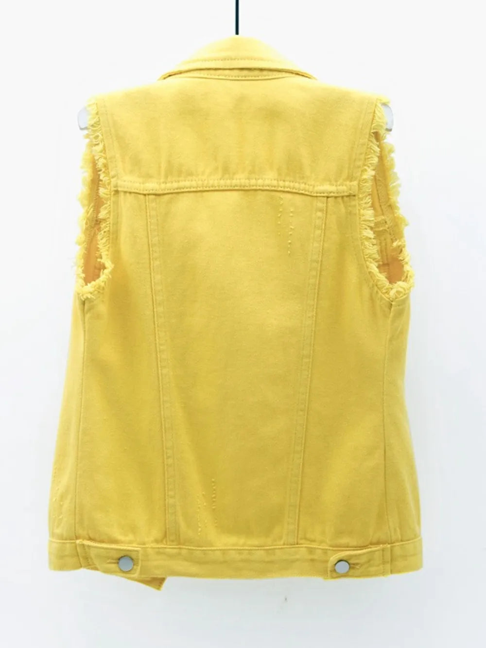 Plus size lilac sleeveless denim jacket by Trendsi with full button-down front and raw hem, perfect for casual outfits.