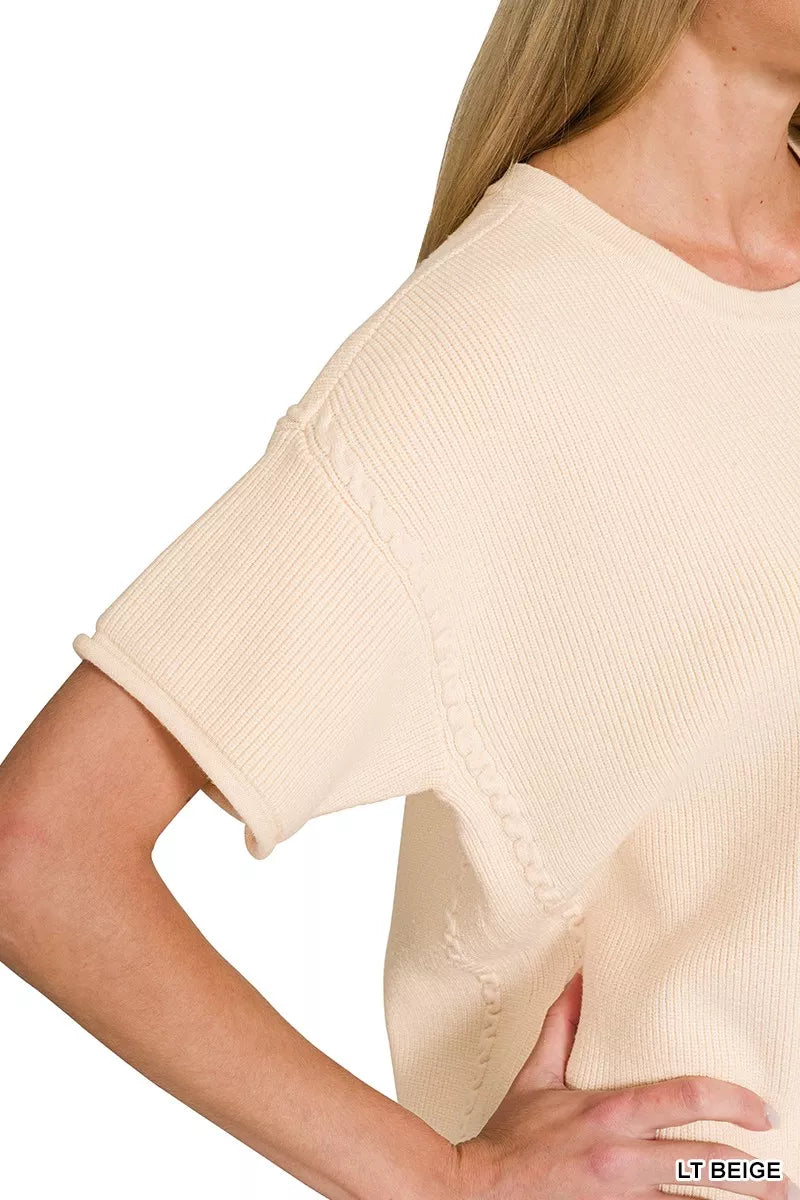 Beige Zenana viscose round neck top and pants set with long sleeves, relaxed fit, stylish and comfortable for casual wear.