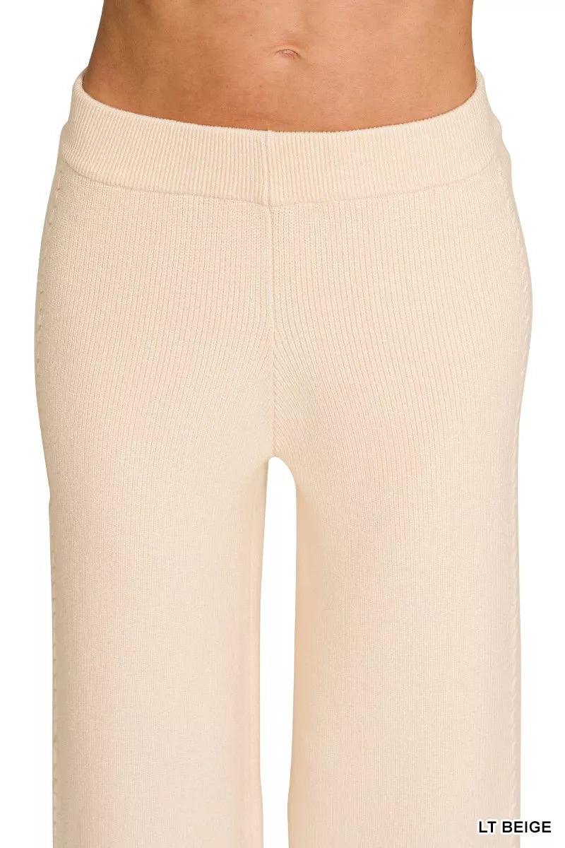 Beige Zenana viscose round neck top and pants set with long sleeves, casual and comfortable fashion from Trendsi.