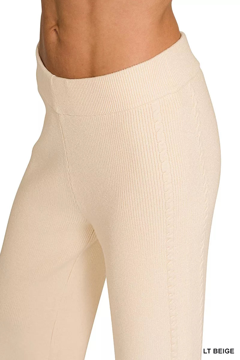 Beige Zenana viscose round neck top and matching pants set, casual and comfortable clothing from Trendsi.