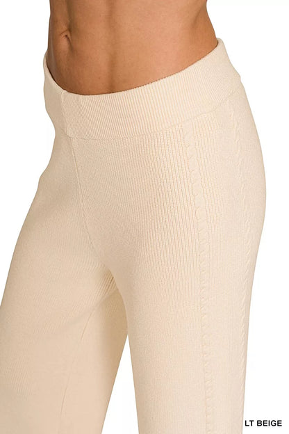 Beige Zenana viscose round neck top and matching pants set, casual and comfortable clothing from Trendsi.