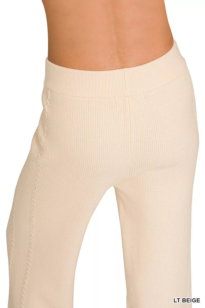 Beige Zenana viscose round neck top and pants set with a relaxed fit, featuring a comfortable and stylish casual outfit.