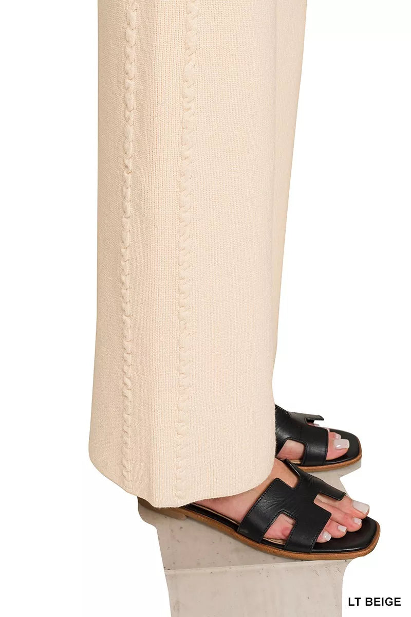 Beige Zenana viscose top and pants set with a round neckline, casual and comfortable for everyday wear.