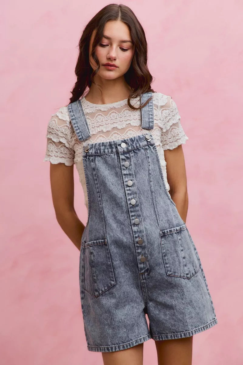 Trendsi SO ME denim washed romper with adjustable straps, front design, casual sleeveless style for summer wear