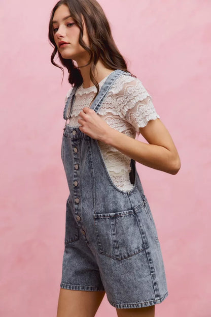 Trendsi SO ME denim washed front romper with adjustable straps, casual denim romper for women, front view.