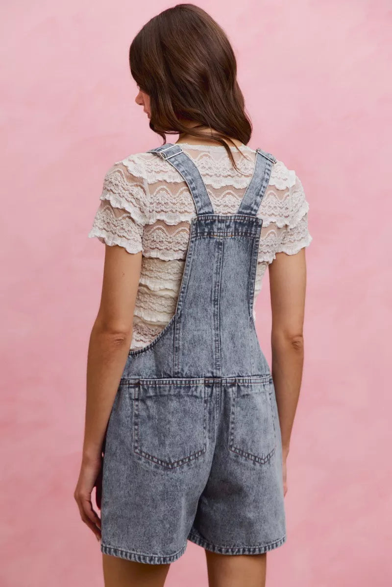 Trendsi SO ME denim washed romper with adjustable straps and front design, casual and stylish women's summer jumpsuit.