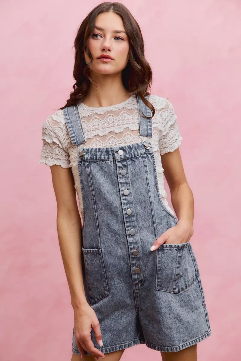 Trendsi SO ME denim washed front romper with adjustable straps, casual sleeveless design, perfect for warm weather.