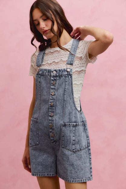 Trendsi SO ME denim romper with washed front, adjustable straps, and sleeveless design, perfect for casual summer wear.