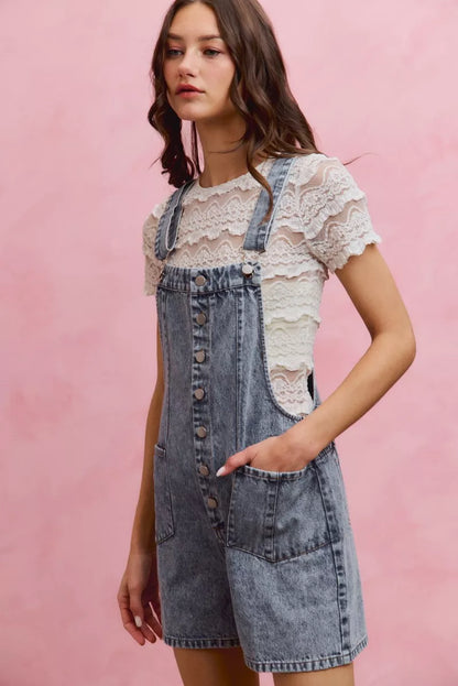 Trendsi SO ME denim romper with washed front, adjustable straps, and a casual sleeveless design, perfect for warm weather.