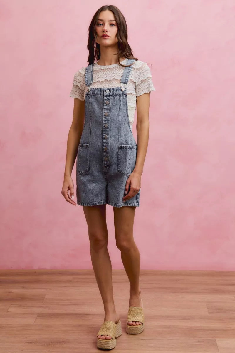 Trendsi SO ME denim romper with washed front, adjustable straps, and sleeveless design, perfect for casual summer wear.