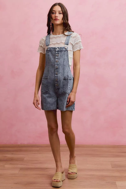 Trendsi SO ME denim romper with washed front, adjustable straps, and sleeveless design, perfect for casual summer wear.