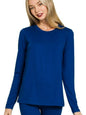 Navy Zenana microfiber round neck top and leggings set, casual matching outfit for women.