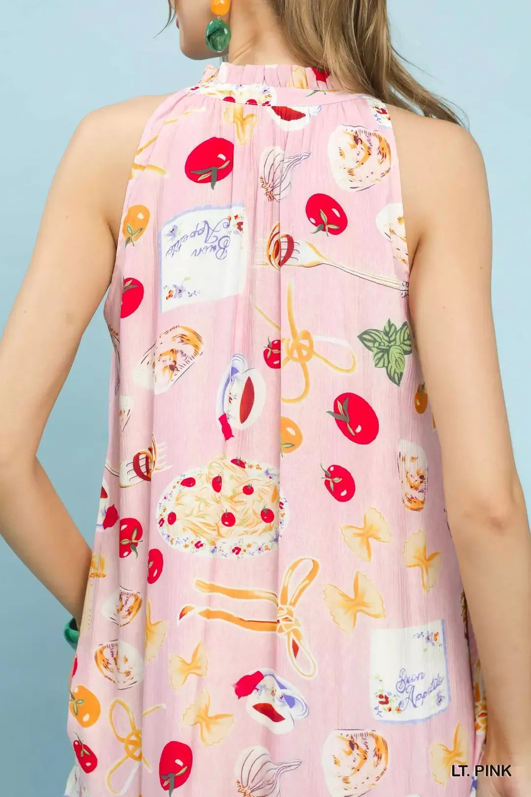 Pink Umgee abstract print tiered halter midi dress featuring a flowing silhouette and stylish design.