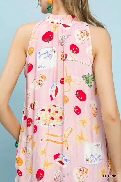 Pink Umgee abstract print tiered halter midi dress featuring a flowing silhouette and stylish design.