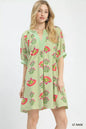 Sage green Umgee abstract print mini dress by Trendsi featuring a fitted silhouette and stylish short sleeves.