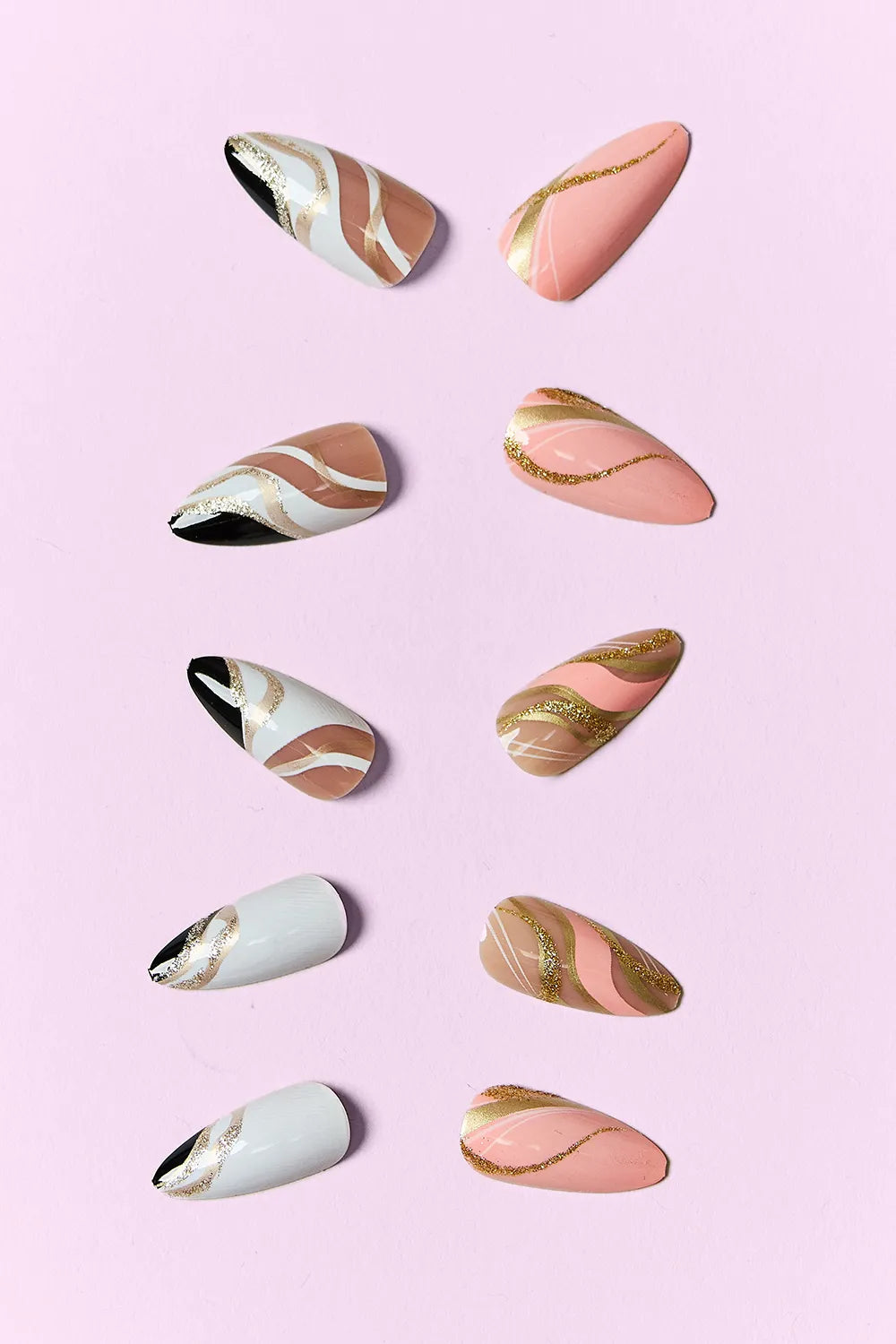 Trendsi SO PINK BEAUTY press-on nails with marbled pink design, displayed in two packs on a neutral background.
