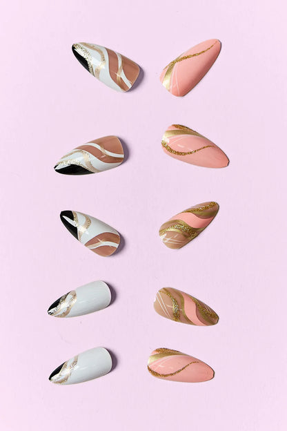 Trendsi SO PINK BEAUTY press-on nails with marbled pink design, displayed in two packs on a neutral background.
