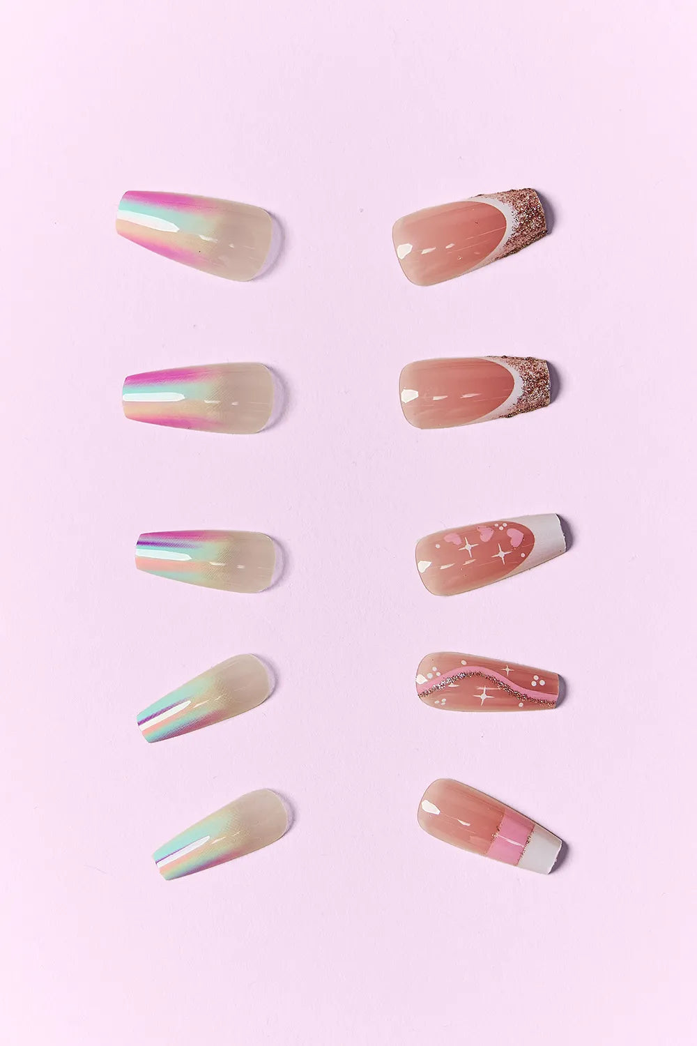 Marbled pink press-on nails from Trendsi's SO PINK BEAUTY collection, displayed in two packs with a trendy, stylish design.