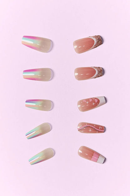 Marbled pink press-on nails from Trendsi's SO PINK BEAUTY collection, displayed in two packs with a trendy, stylish design.