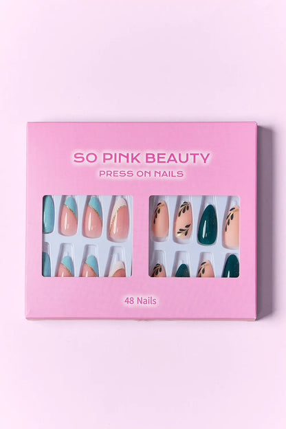 Trendsi SO Pink Beauty Press On Nails in marbled pink design, two packs of short, easy-to-apply artificial nail sets.