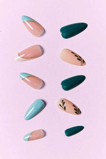 Trendsi SO PINK BEAUTY press-on nails with marbled pink design, shown in two packs, easy-to-wear short faux nail sets.