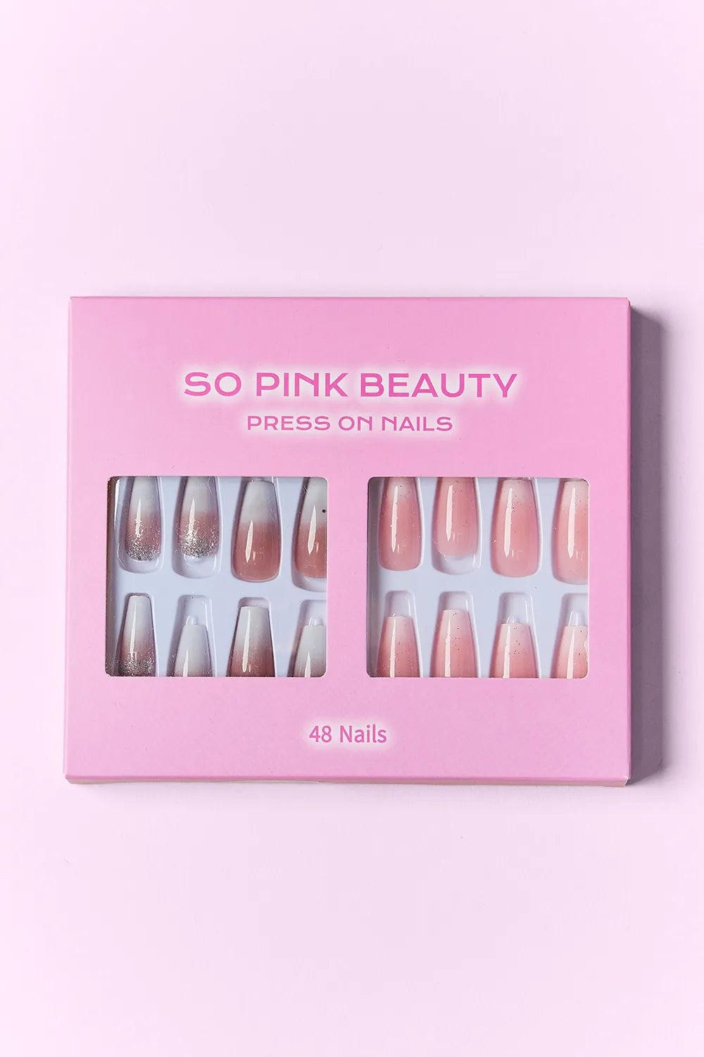 Trendsi SO PINK BEAUTY press-on nails in marbled pink design, two packs of one-size false nails for easy application.