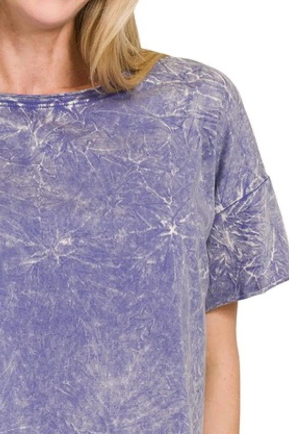 Zenana washed crew neck short sleeve crop box tee, casual fashion top with a relaxed fit and soft fabric.