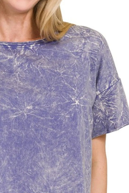Zenana washed crew neck short sleeve crop box tee, casual fashion top with a relaxed fit and soft fabric.