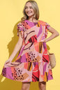 Mauve printed double ruffle sleeve dress by Trendsi, featuring flowy fabric and stylish ruffle details on the sleeves.