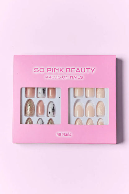 Two packs of SO PINK BEAUTY press-on nails by Trendsi, showcasing glossy, pink, one-size artificial nails for easy application.