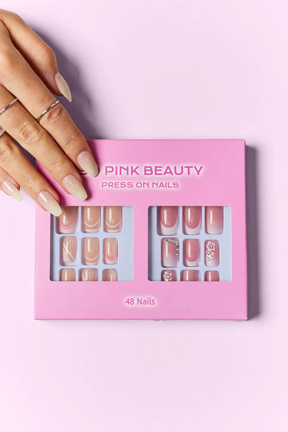 Trendsi SO Pink Beauty press on nails, two packs of stylish, one-size artificial nail sets with pink design for easy application.