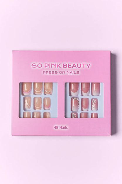 Trendsi SO PINK BEAUTY Press On Nails in two packs, featuring a stylish pink design and one-size fit for easy application.