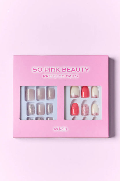 Trendsi SO PINK BEAUTY press-on nails in two packs, featuring stylish pink nail designs on one-size set for easy application.