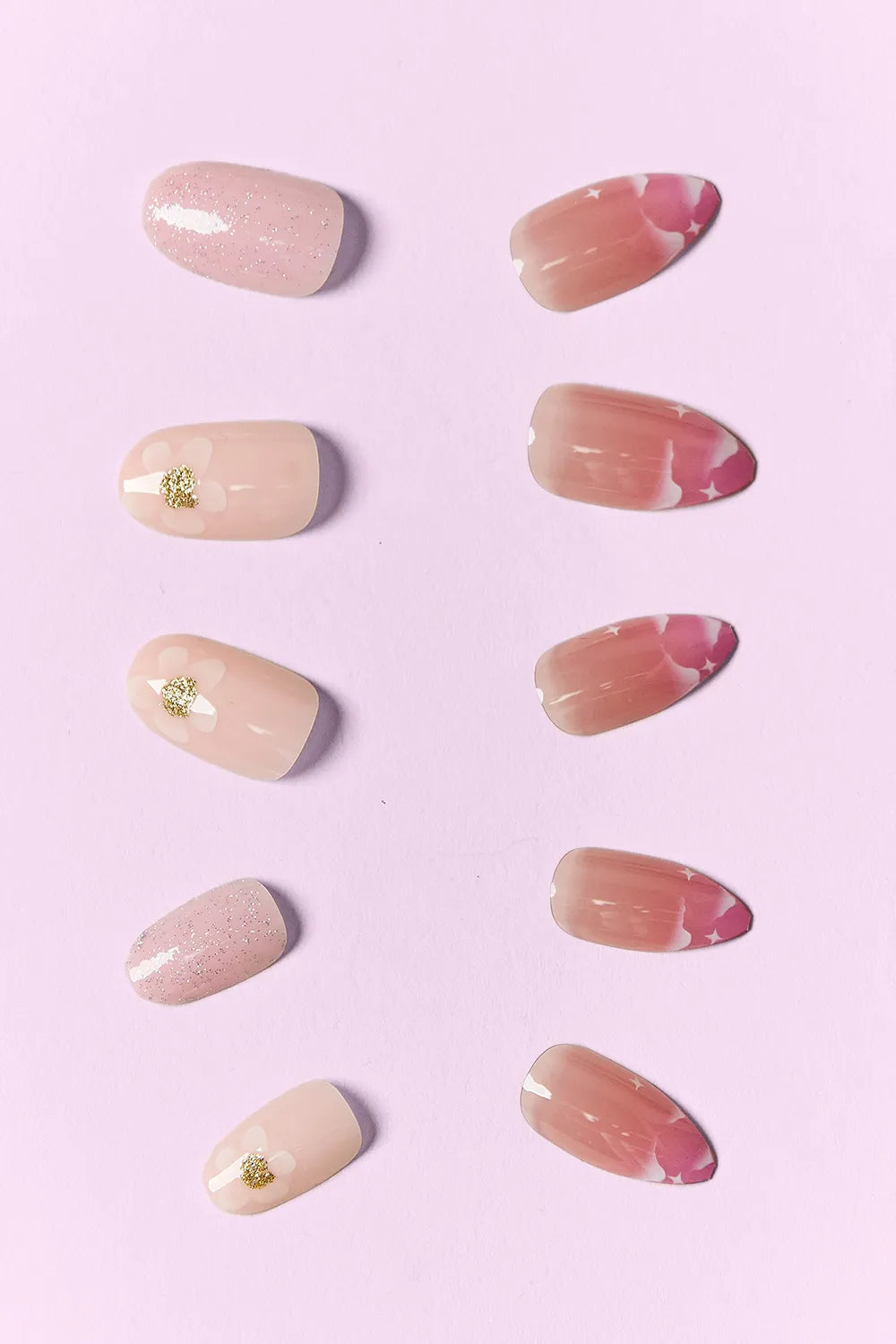 Two packs of SO PINK BEAUTY press-on nails by Trendsi, showcasing glossy, short, natural-style pink nail designs.