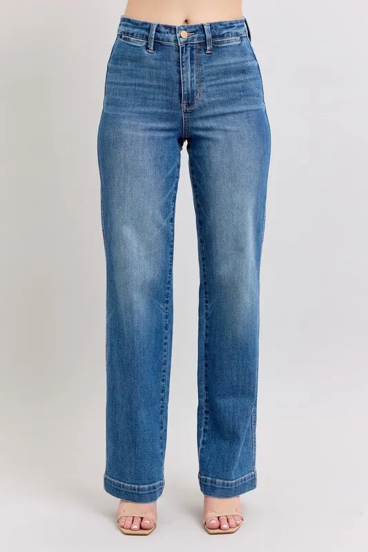Full size Judy Blue high waist straight jeans with contrast thread detail, plus size denim pants, Trendsi brand