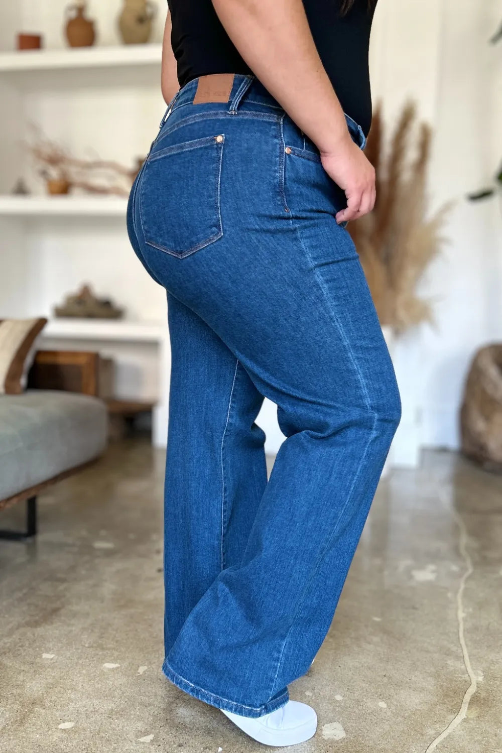 Medium shot of Judy Blue high-rise straight jeans, full size, showcasing classic denim fit and style.