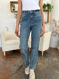 Full size Judy Blue high waist straight jeans with classic fit and denim texture, displayed on a neutral background.